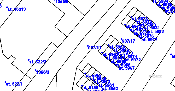 Parcela st. 987/11 v KÚ Pardubice, Katastrální mapa
