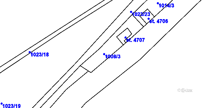 Parcela st. 1008/3 v KÚ Pardubice, Katastrální mapa