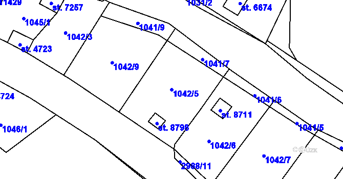 Parcela st. 1042/5 v KÚ Pardubice, Katastrální mapa