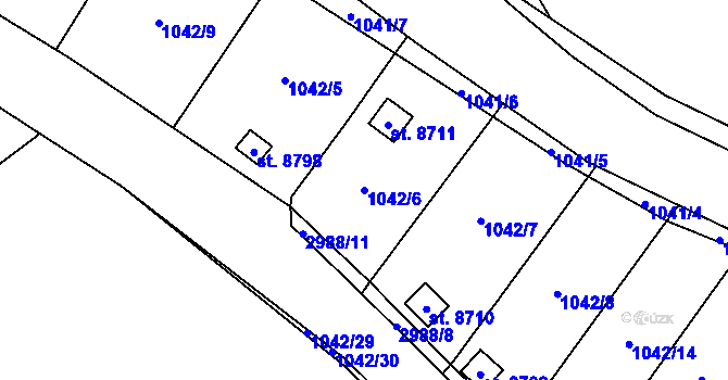 Parcela st. 1042/6 v KÚ Pardubice, Katastrální mapa