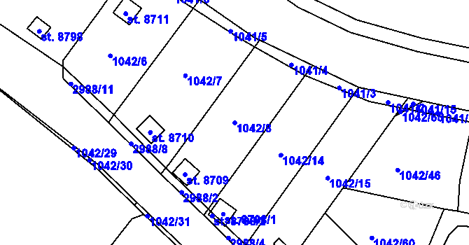 Parcela st. 1042/8 v KÚ Pardubice, Katastrální mapa