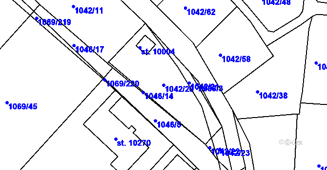 Parcela st. 1042/20 v KÚ Pardubice, Katastrální mapa