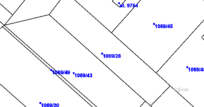 Parcela st. 1069/28 v KÚ Pardubice, Katastrální mapa