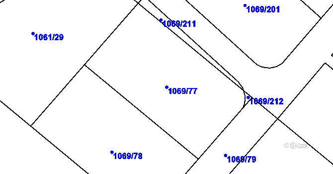 Parcela st. 1069/77 v KÚ Pardubice, Katastrální mapa