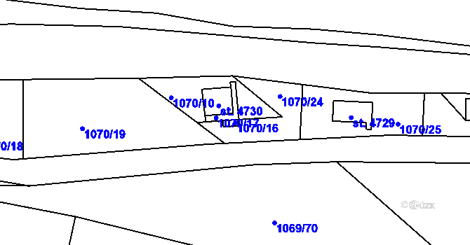 Parcela st. 1070/16 v KÚ Pardubice, Katastrální mapa