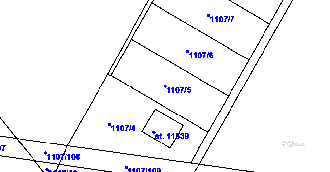 Parcela st. 1107/5 v KÚ Pardubice, Katastrální mapa