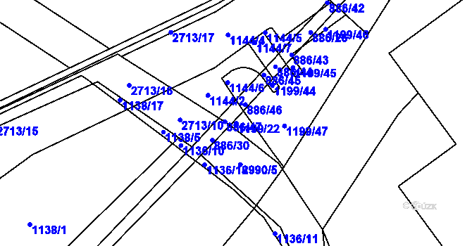 Parcela st. 1199/22 v KÚ Pardubice, Katastrální mapa