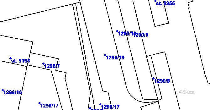 Parcela st. 1290/19 v KÚ Pardubice, Katastrální mapa