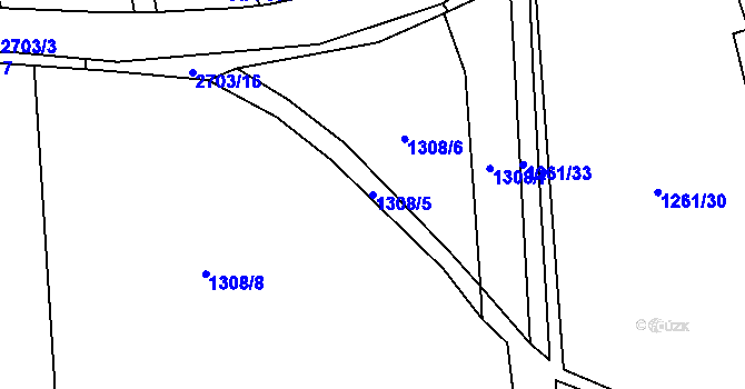 Parcela st. 1308/5 v KÚ Pardubice, Katastrální mapa