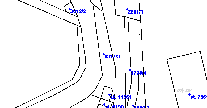 Parcela st. 1317/3 v KÚ Pardubice, Katastrální mapa