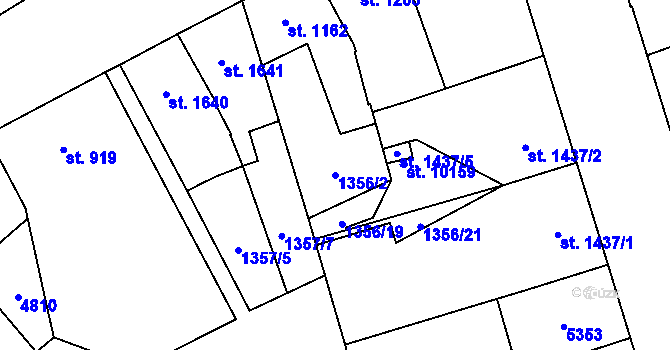 Parcela st. 1356/2 v KÚ Pardubice, Katastrální mapa