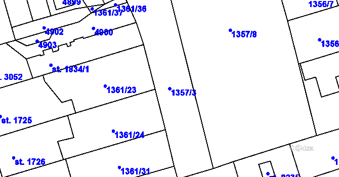 Parcela st. 1357/3 v KÚ Pardubice, Katastrální mapa