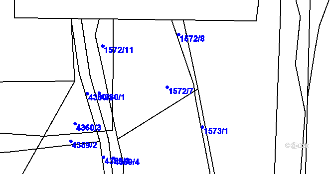 Parcela st. 1572/7 v KÚ Pardubice, Katastrální mapa