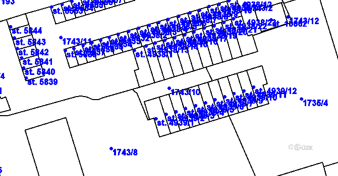 Parcela st. 1743/10 v KÚ Pardubice, Katastrální mapa