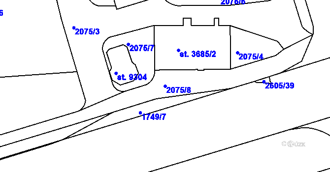 Parcela st. 2075/8 v KÚ Pardubice, Katastrální mapa
