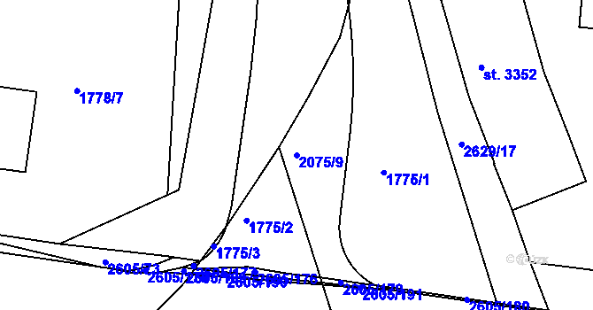 Parcela st. 2075/9 v KÚ Pardubice, Katastrální mapa