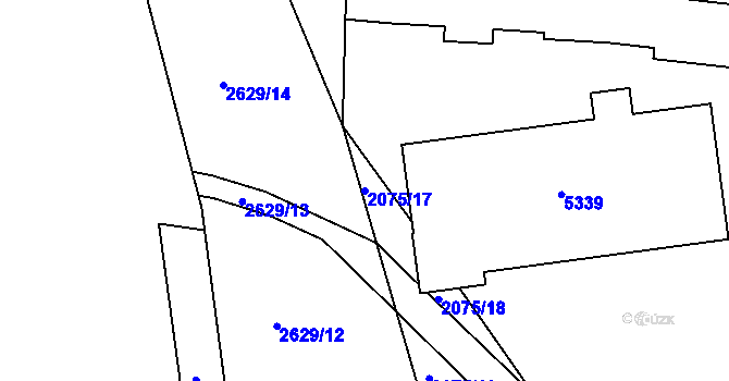Parcela st. 2075/17 v KÚ Pardubice, Katastrální mapa