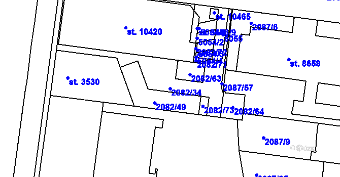 Parcela st. 2082/34 v KÚ Pardubice, Katastrální mapa