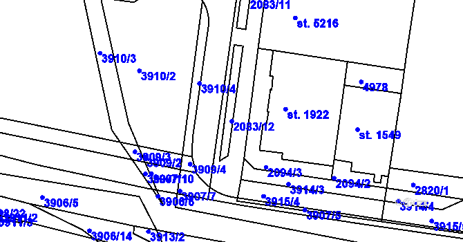 Parcela st. 2083/12 v KÚ Pardubice, Katastrální mapa