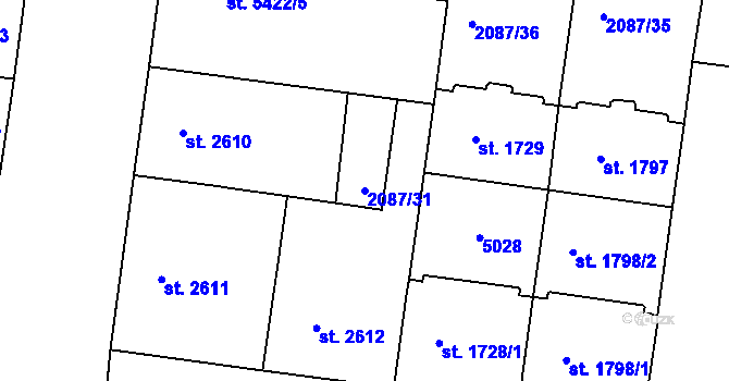 Parcela st. 2087/31 v KÚ Pardubice, Katastrální mapa