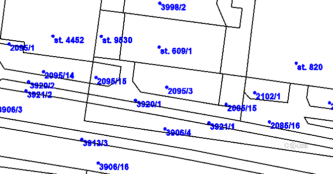 Parcela st. 2095/3 v KÚ Pardubice, Katastrální mapa