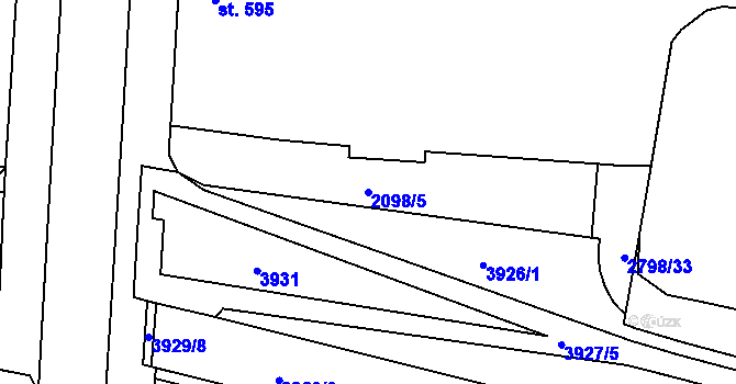 Parcela st. 2098/5 v KÚ Pardubice, Katastrální mapa