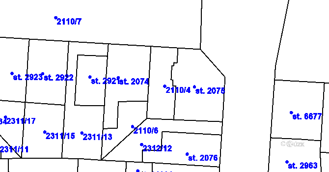 Parcela st. 2110/4 v KÚ Pardubice, Katastrální mapa