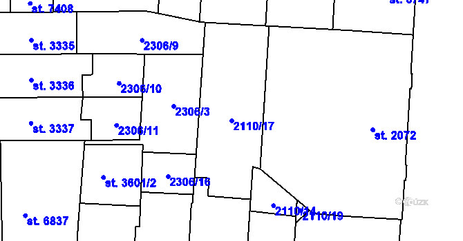 Parcela st. 2110/17 v KÚ Pardubice, Katastrální mapa