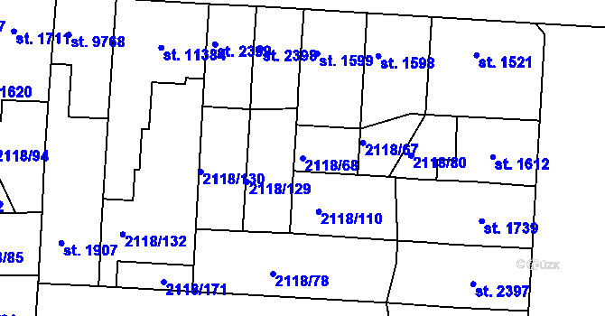 Parcela st. 2118/68 v KÚ Pardubice, Katastrální mapa