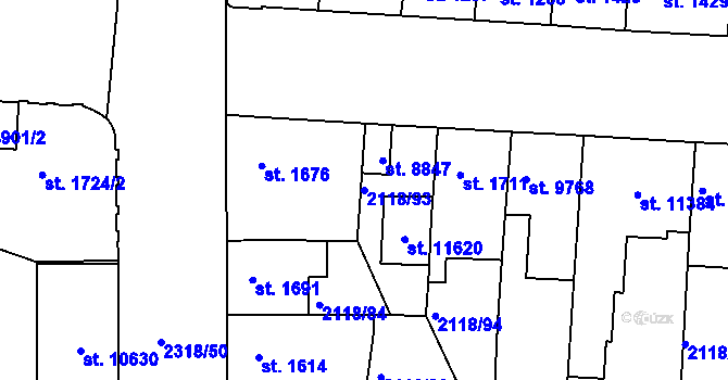 Parcela st. 2118/93 v KÚ Pardubice, Katastrální mapa