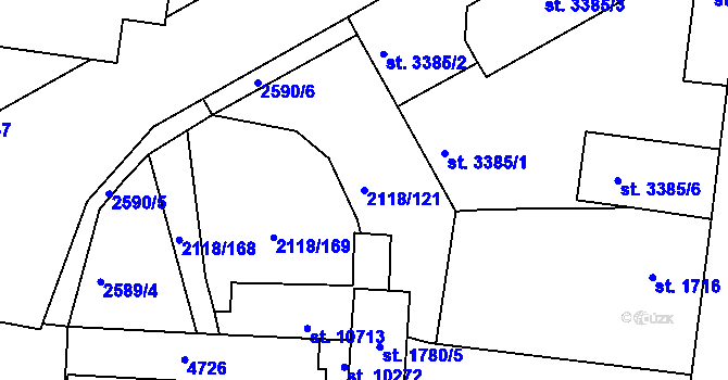 Parcela st. 2118/121 v KÚ Pardubice, Katastrální mapa