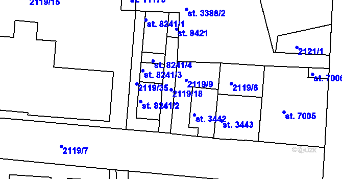 Parcela st. 2119/18 v KÚ Pardubice, Katastrální mapa
