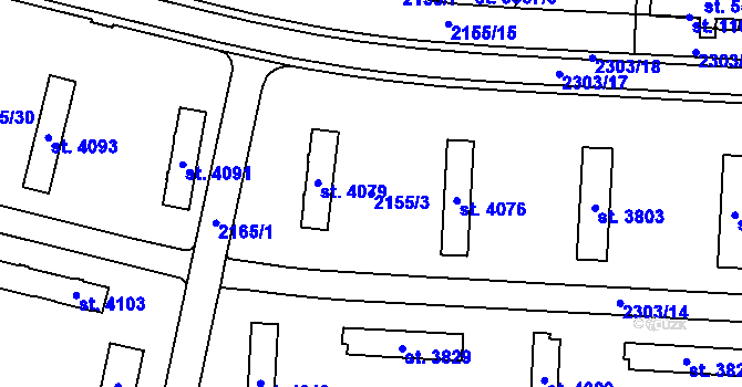 Parcela st. 2155/3 v KÚ Pardubice, Katastrální mapa
