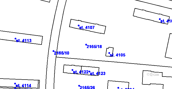 Parcela st. 2165/18 v KÚ Pardubice, Katastrální mapa
