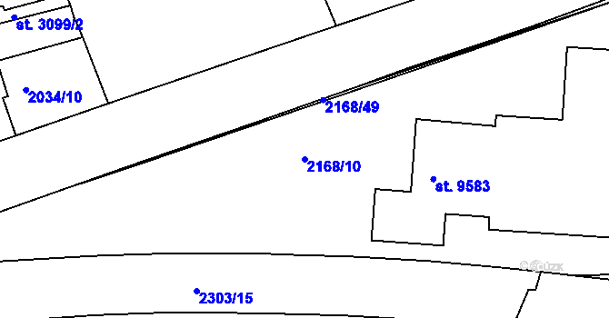 Parcela st. 2168/10 v KÚ Pardubice, Katastrální mapa