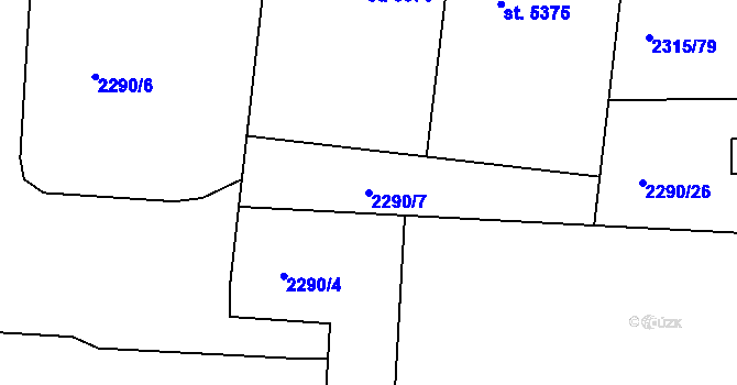 Parcela st. 2290/7 v KÚ Pardubice, Katastrální mapa