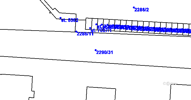 Parcela st. 2290/31 v KÚ Pardubice, Katastrální mapa