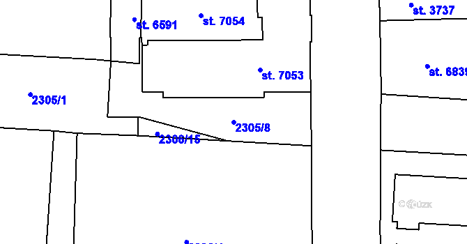 Parcela st. 2305/8 v KÚ Pardubice, Katastrální mapa