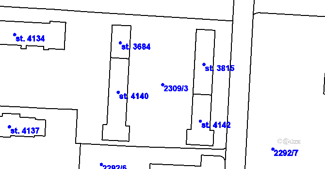 Parcela st. 2309/3 v KÚ Pardubice, Katastrální mapa