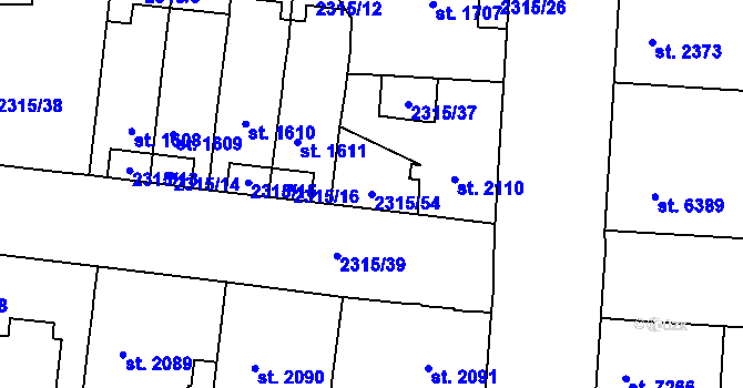 Parcela st. 2315/54 v KÚ Pardubice, Katastrální mapa