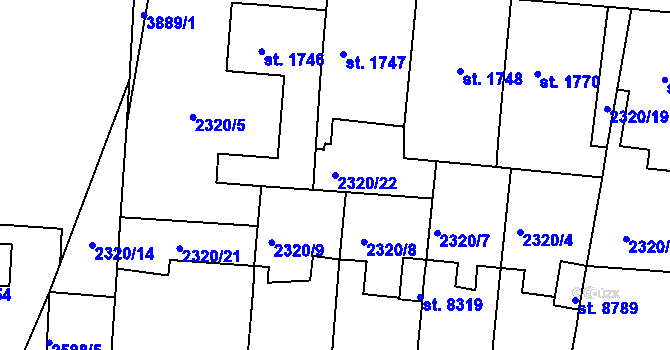 Parcela st. 2320/22 v KÚ Pardubice, Katastrální mapa
