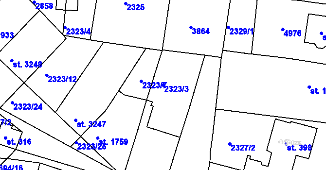 Parcela st. 2323/3 v KÚ Pardubice, Katastrální mapa