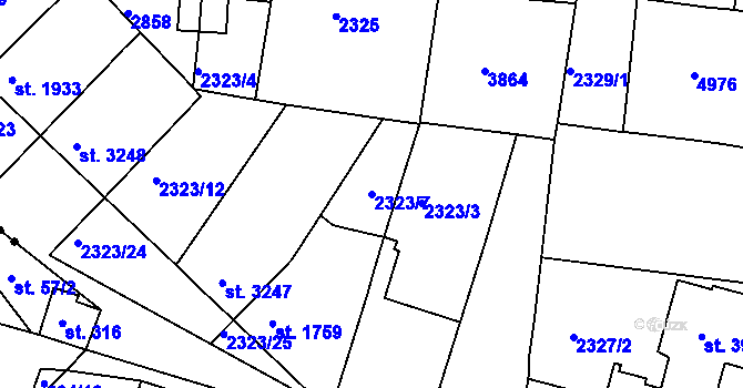 Parcela st. 2323/7 v KÚ Pardubice, Katastrální mapa