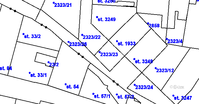 Parcela st. 2323/23 v KÚ Pardubice, Katastrální mapa
