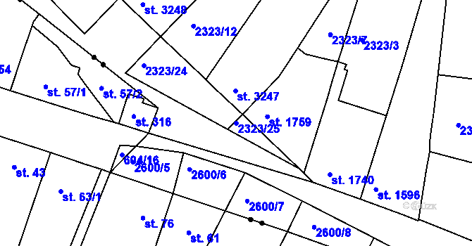 Parcela st. 2323/25 v KÚ Pardubice, Katastrální mapa