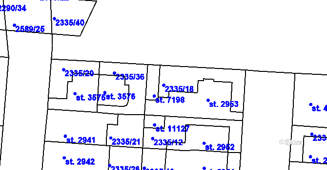 Parcela st. 2335/18 v KÚ Pardubice, Katastrální mapa