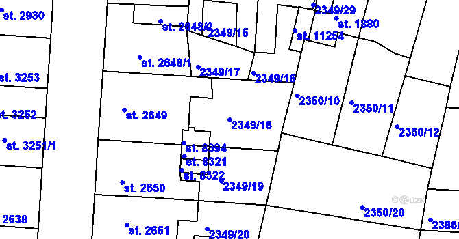 Parcela st. 2349/18 v KÚ Pardubice, Katastrální mapa