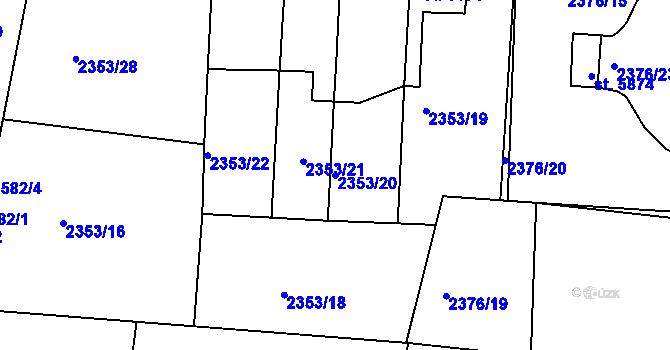 Parcela st. 2353/20 v KÚ Pardubice, Katastrální mapa