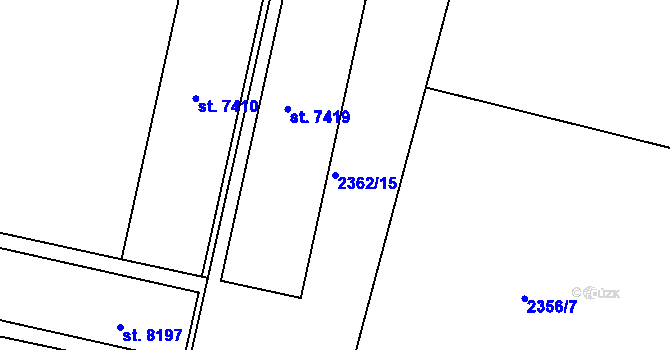 Parcela st. 2362/15 v KÚ Pardubice, Katastrální mapa