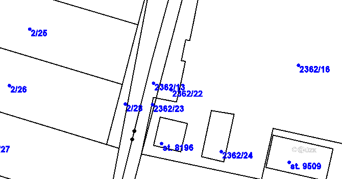 Parcela st. 2362/22 v KÚ Pardubice, Katastrální mapa